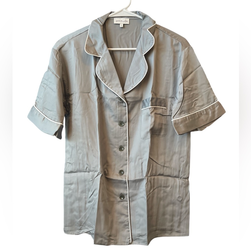 NWT ETTITUDE BAMBOO SHORT SLEEVE  PJ TOP COLOR:FOG